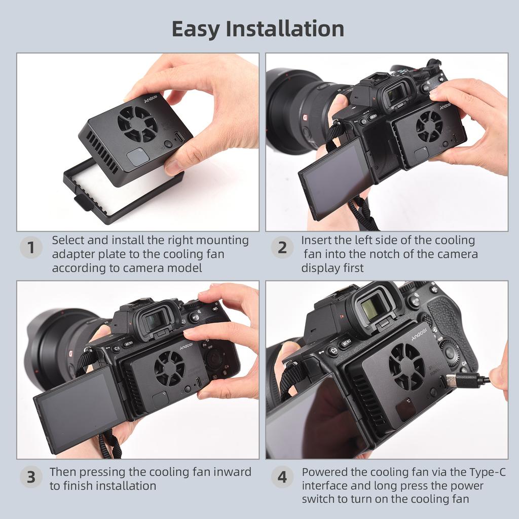 Andoer FS-06 Camera Cooling Fan External Cooling System with OLED Display 8pcs Mounting Adapter