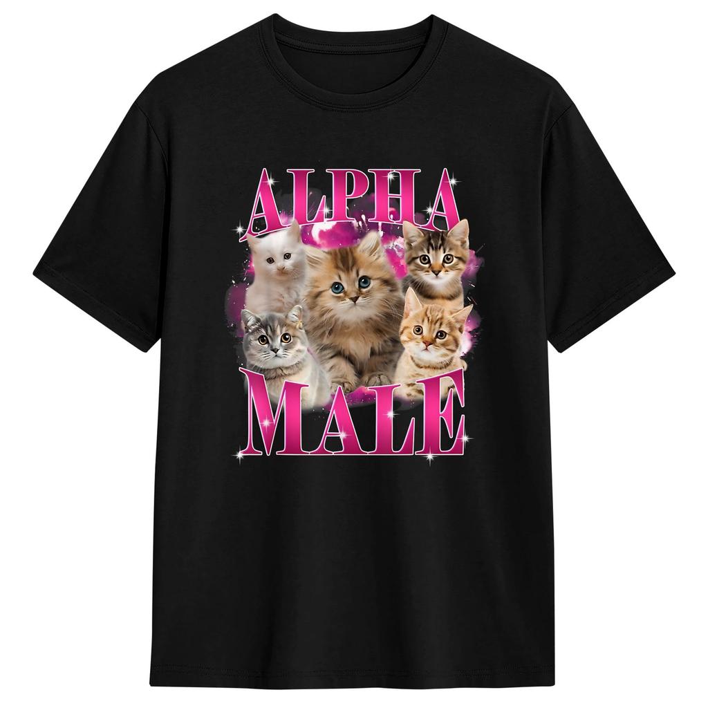 Unisexs TShirt Alpha Male Funny Cat Kitten Rainbow Floral TShirts Hipster Beach Tee Shirt Vintage Cotton Clothing