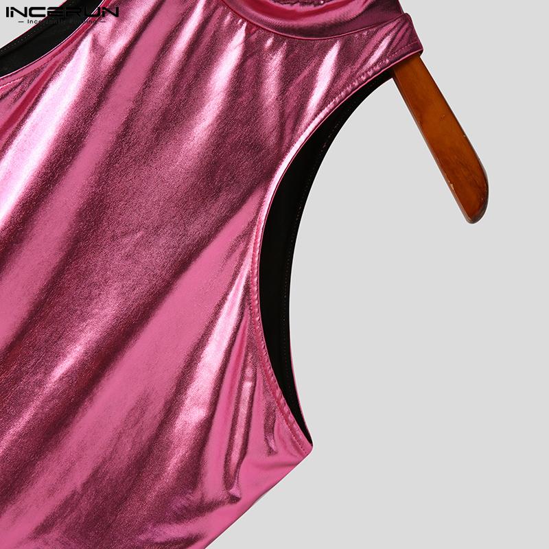 INCERUN Мужские комбинезоны без рукавов, приталенные комбинезоны с мокрым эффектом