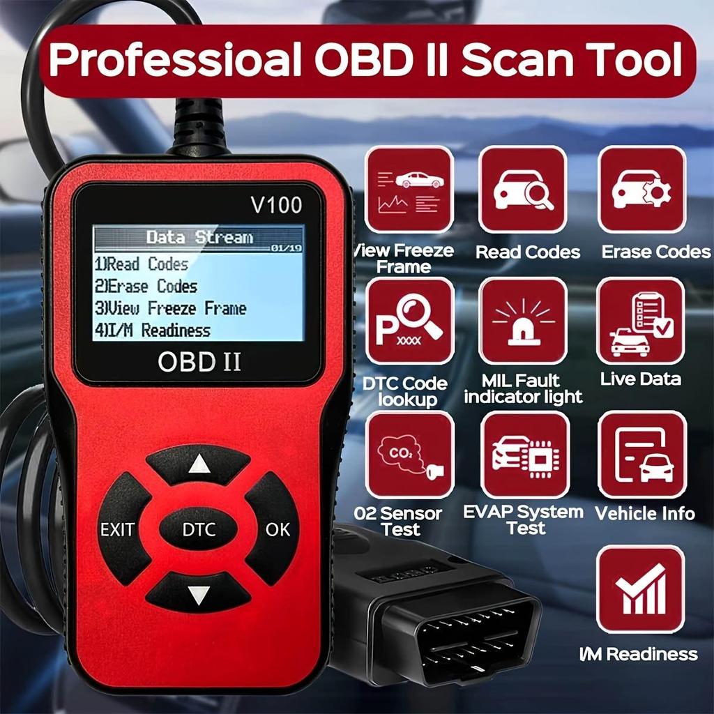 1 шт. V100 Профессиональный OBD2 сканер, Читатель кодов неисправностей двигателя, Диагностический инструмент сканирования для автомобилей с протоколом OBD II с 1996 года