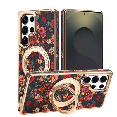 Denior Подходит для Samsung Galaxy S26/S25/S24/S23 Plus Ultra Цветочный Тотем Материал Пробка 360° Вращающаяся Подставка Чехол для Телефона