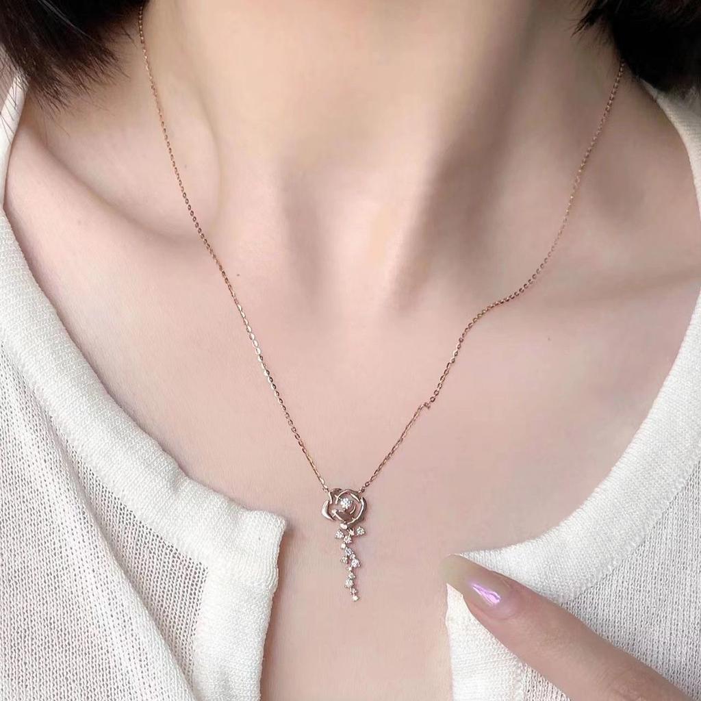Ожерелье с розой для женщин, французское ретро, бриллиантовая цепочка с маленьким цветком на ключицу, легкое, роскошное, простое, подарок на День святого Валентина для девушки