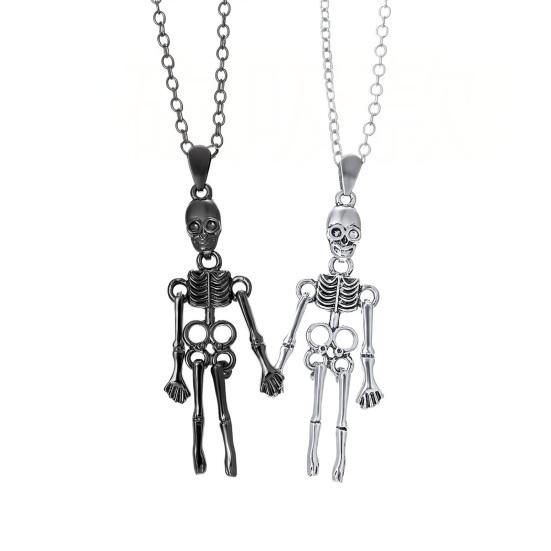 1 Pair Skeletons Holding Hands Necklaces Magnetic Skeleton Pendant Necklaces Set Vintage Skull Necklaces for Couple BFF Friendship Gothic Punk Lovers