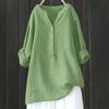 European American Loose Solid Color Stand Collar Button Long Sleeve Cotton Linen Top