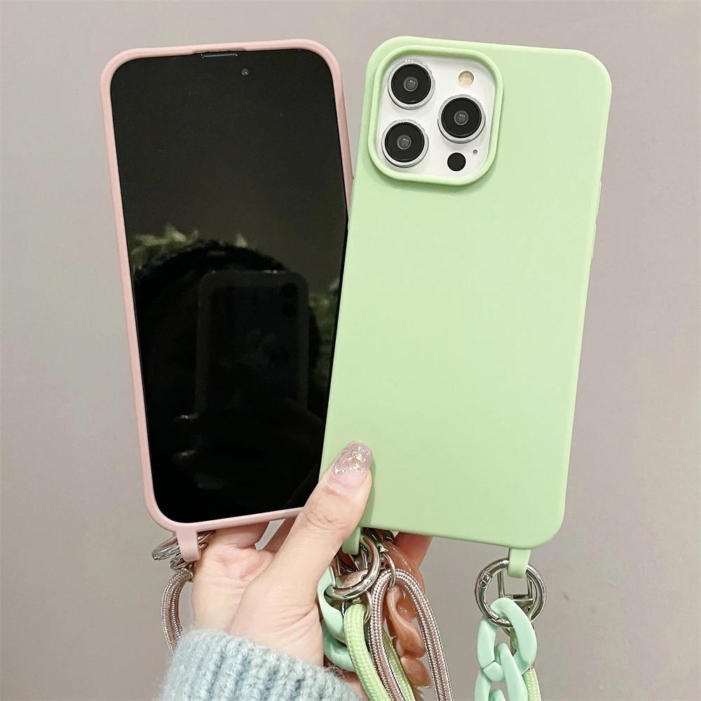 Чехол-цепочка из акрила и силикона с ремешком через плечо для iPhone 16 15 14 13 12 11 Pro X XR Max 7 8 Plus Samsung S24 23 S22 S21 Ultra Plus A54 A14 A53