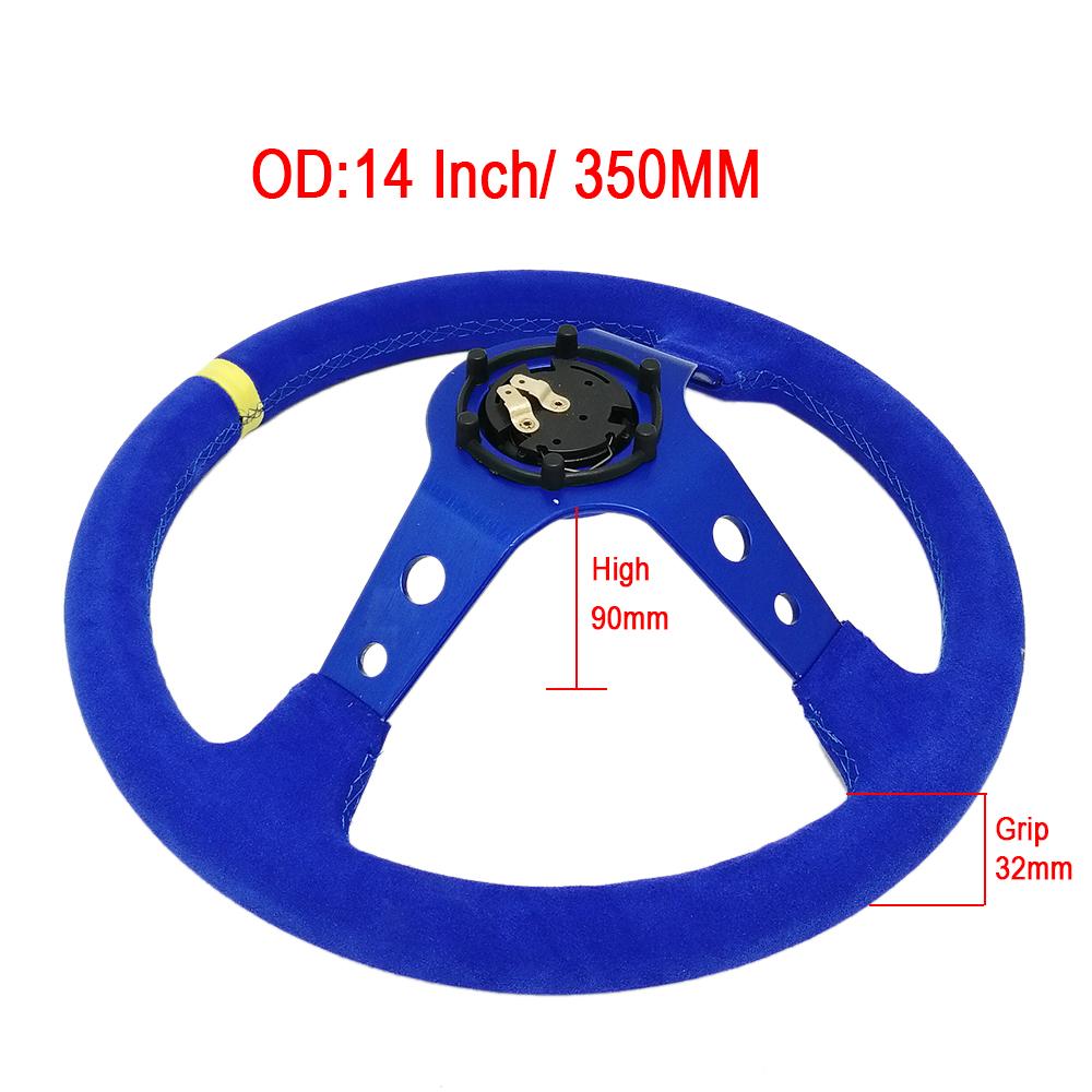 Racing Sport Suede Steering Wheel 14inch 350mm Car Steering Wheel Deep Dish 90mm Black OM25S0