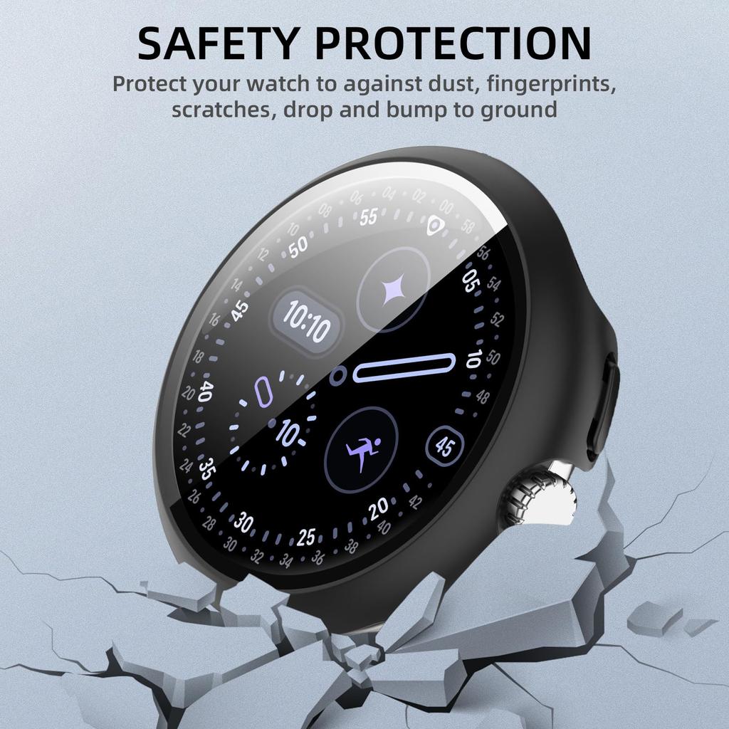 Стекло+Чехол для Google Pixel Watch 4 45мм 41мм PC Чехол Защитный бампер по всему корпусу Закаленное Защита экрана от царапин для Pixel watch4