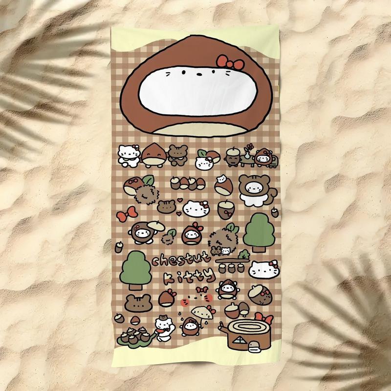 Cute Cartoon Kitten Printed Microfiber Beach Towel Quick Dry Soft Bath Towel For Kids Seaside Swimming