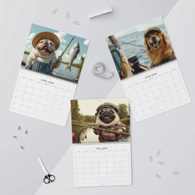 Yousheng Календарь Dog Gone Fishing 2026 Спиральное скрепление Плавное перелистывание страниц Настольный календарь для дома, офиса, школьной парты Декоративный практичный настольный аксессуар