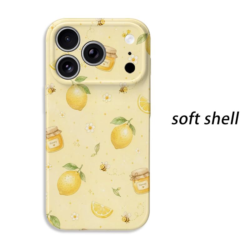 Sweet Honeybee Citrus Lemon Honey Jar Pattern Art Film Aesthetic Protective Shockproof Bumper Phone Case Cover For iPhone 14 15 16 Pro Max Plus