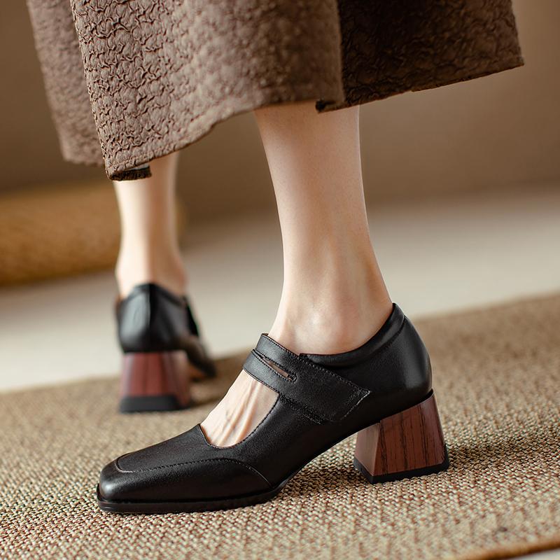 Мода 2025 Новые Ретро Туфли из Натуральной Кожи Женские Туфли-лодочки на Высоком Каблуке Мэри Джейн Туфли на Платформе Весна Лето Женские Вечерние Туфли Каблуки