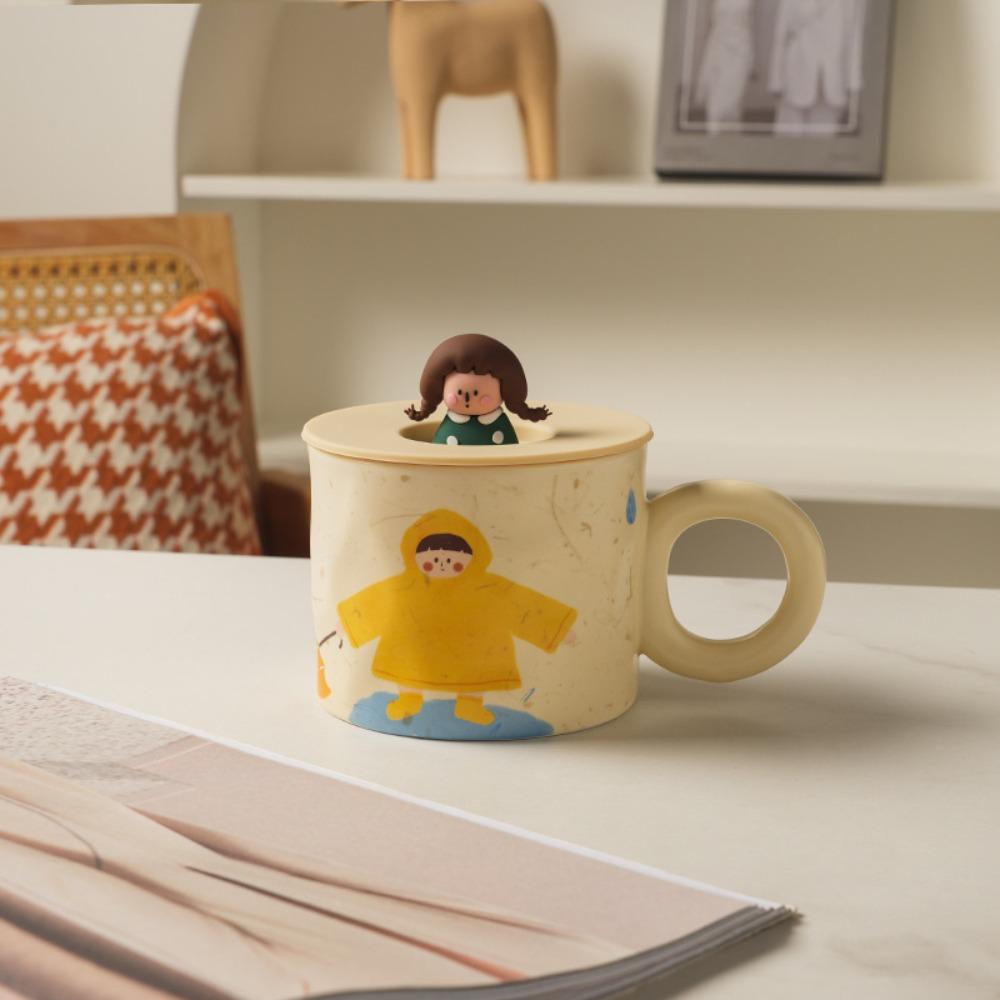 Handpainted Cartoon Ceramic Coffee Mugs 420ml Capacity Retro Style Tableware  Breakfast Dining