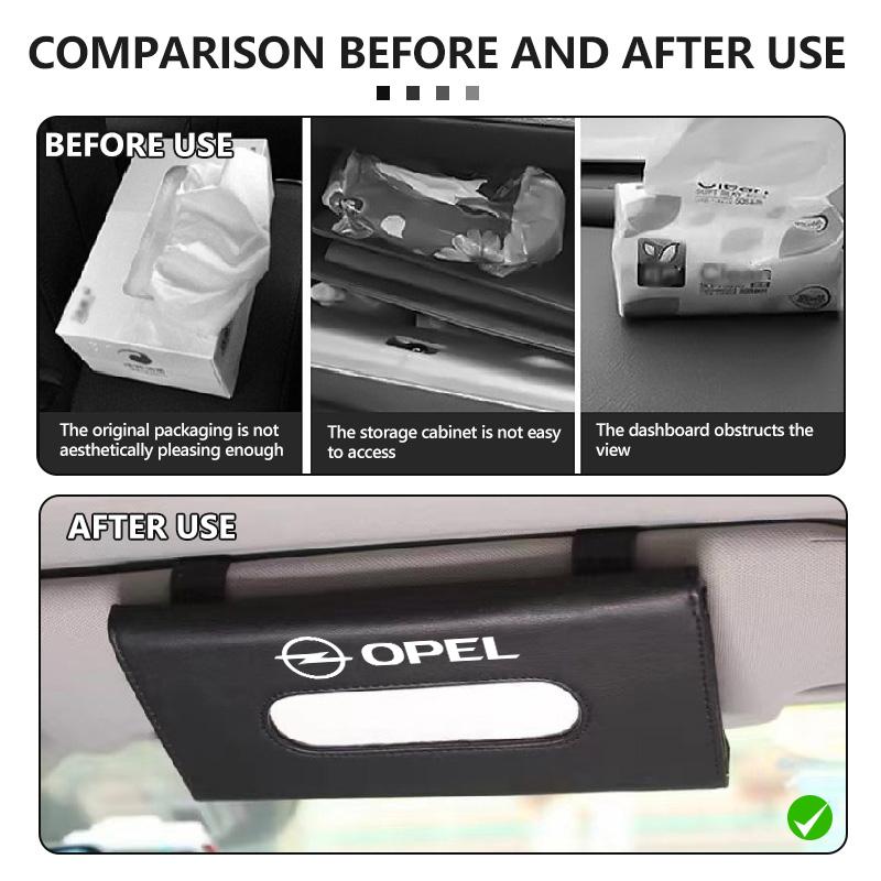 For Opel CorsaLeather Car Sunshade Tissue Box Paper Towel Hanging Bag Interior For Opel ADAM ASTRA J K CORSA E INSIGNIA MOKKA VIVA Meriva