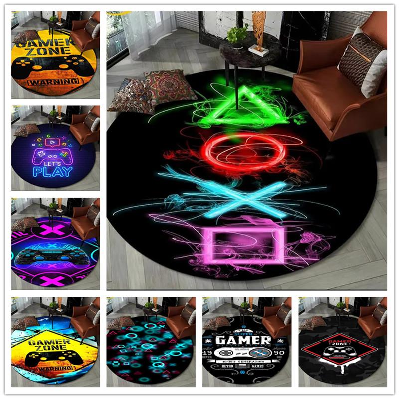 Cartoon Game Controller Round Carpet Non Slip Circle Child Play Mat Washable Rugs for Gamer Bedroom Decor Entrance Doormats