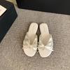 Элегантные классные тапочки в стиле французской феи, новинка 2025 года, мягкая подошва, бант, плоская пляжная обувь с открытым носком, классные