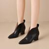 Модные весенне-осенние ботильоны на высоком каблуке нового стиля 2024 года для женщин с толстым каблуком и острым носком, телесные ботильоны для женщин