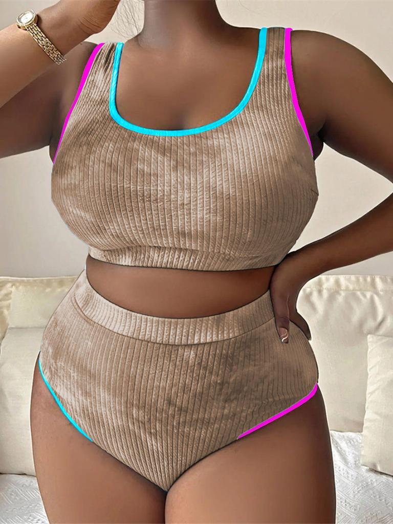 Plus Size Women's Color Block Tie-Dye Tankini Swimsuit P017