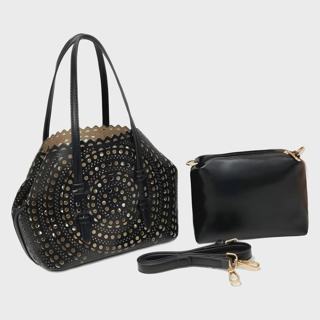 Набор сумок из кожи с резным узором Cross-Border: Сумка-тоут, косметичка и кошелек для монет