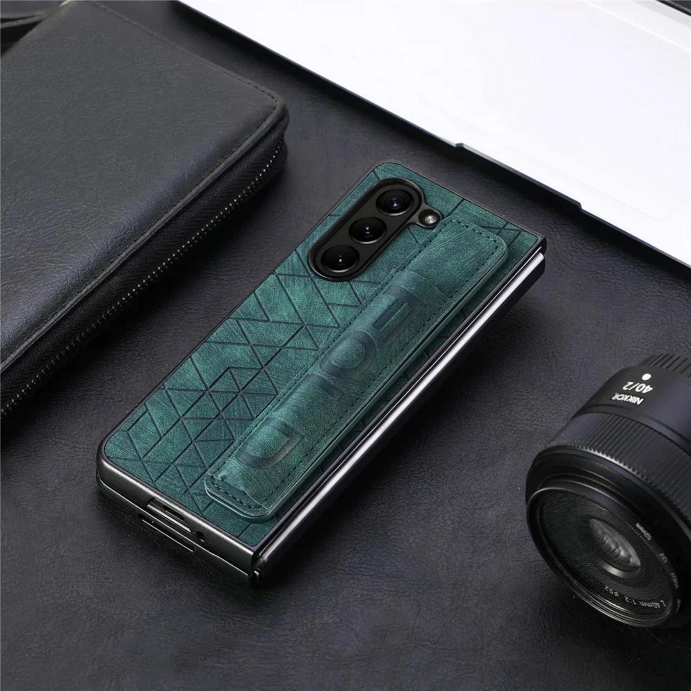 Чехол из искусственной кожи на запястье для Samsung Galaxy Z Fold 6 5 4 3 5G, жесткий чехол для телефона из ПК с держателем S Pen и упором для пальцев(нет ручки)