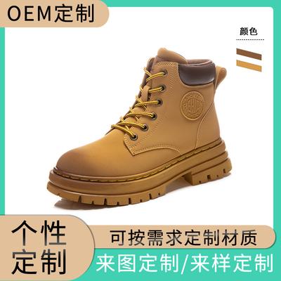 Пара кожаных ботинок цвета ревеня для женщин 2025 новая осень и зима полированные ботильоны в британском стиле для женщин на толстой подошве ботинки Мартин для женщин