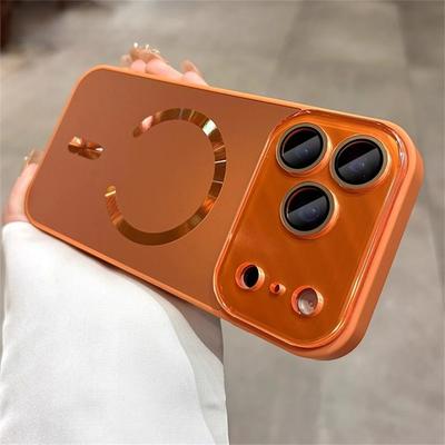 Чехол Seconds Change 17 Pro Max оранжевый магнитный для iPhone 16 Pro Max 16 Pro 15 14 13 Air беспроводная зарядка защита камеры