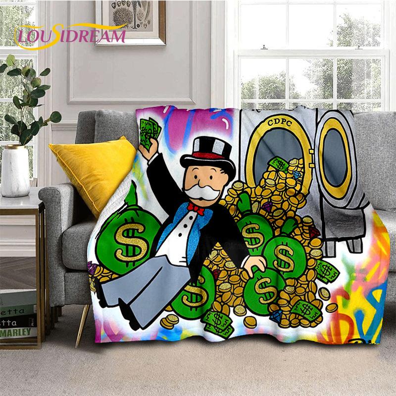 Одеяло с изображением богатого человека и монополии в виде доллара, мягкое одеяло для дома, спальни, кровати, дивана, пикника, путешествия, офиса, подарок для ребенка