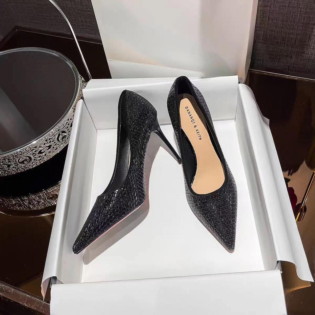 Модная банкетная женская обувь тонкий каблук мелкий вырез острый носок сексуальный тонкий страз цветной бриллиант высокий каблук обувь на четыре сезона