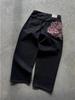 Джинсовые брюки с вышивкой Cherry Blossom Selvedge Y2k Retro Casual Baggy Wide Leg Jeans High Quality Hiphop Streetwear