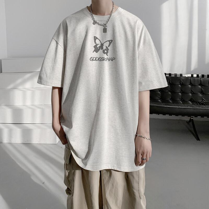 Unisexs Cotton Tshirts White 5XL Unisexs Oversized T Shirt Summer Casual Wear Letter Butterfly Print Tee Shirts for Unisex Male Clothes
