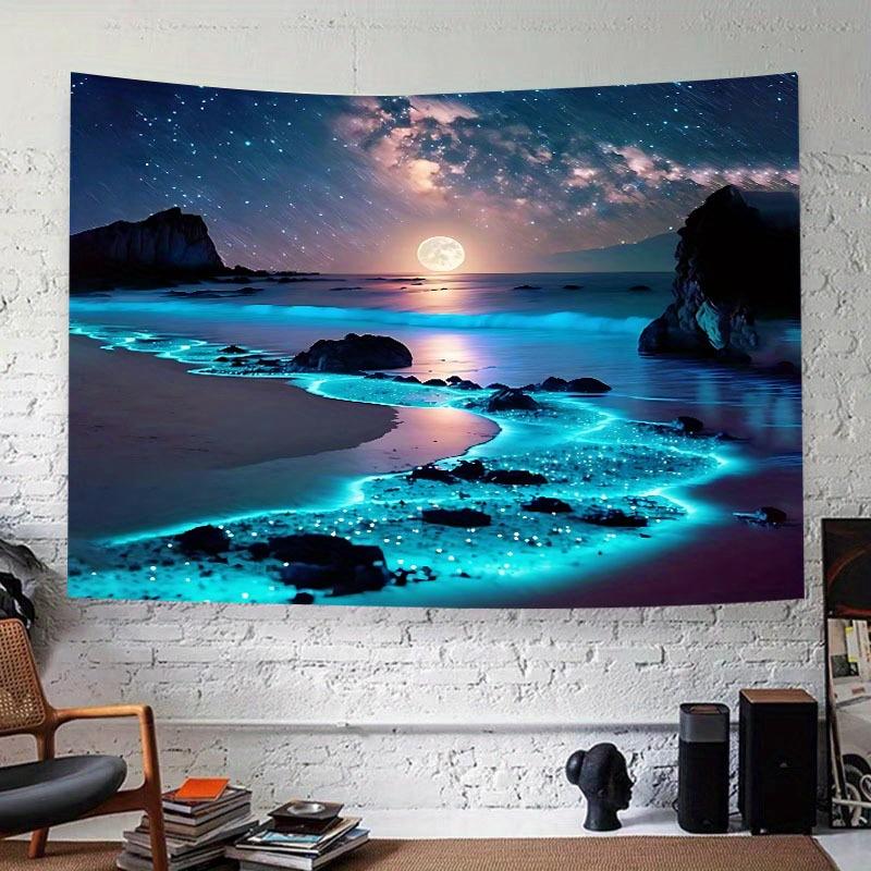 1 шт. Очаровательный синий морской и лунный гобелен из полиэстера для украшения спальни и общежития