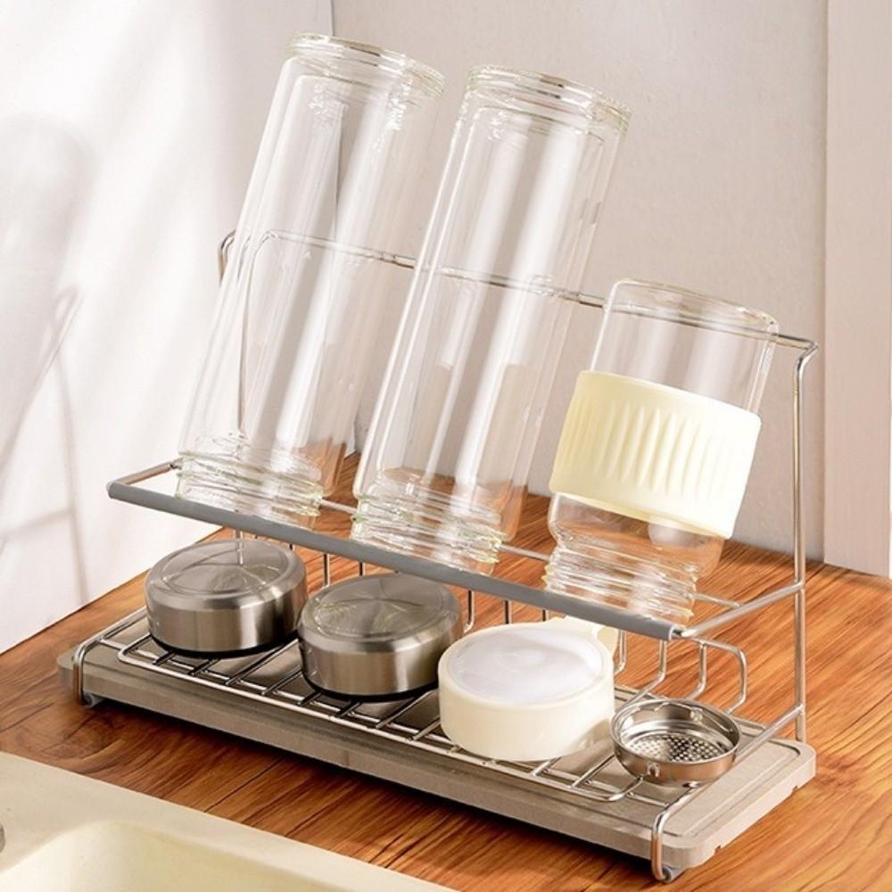 Stainless Steel Double-layer Water Cup Rack Large Capacity Bottle Drying Rack  Office