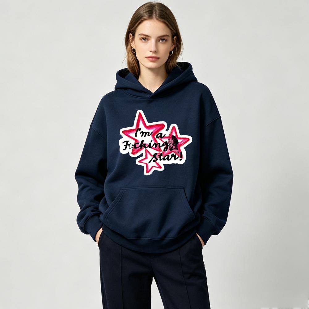 Men Women Hoodies Star Letter Slogan Graphic Print Oversized Pullover Streetwear Y2K Punk Hip Hop Casual Couple Hooded Top