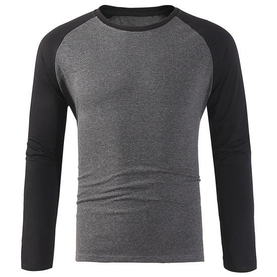 Spring Autumn Men Casual T-shirt O-neck Raglan Sleeve Color Matching Slim Fit Fitness Gym Pullover Tops Streetwear