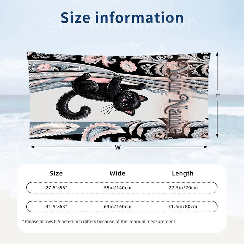 Cat Theme Beach Towel Personalized Custom Name & Text Soft Quick Dry Beach Towel for Swimming Travel