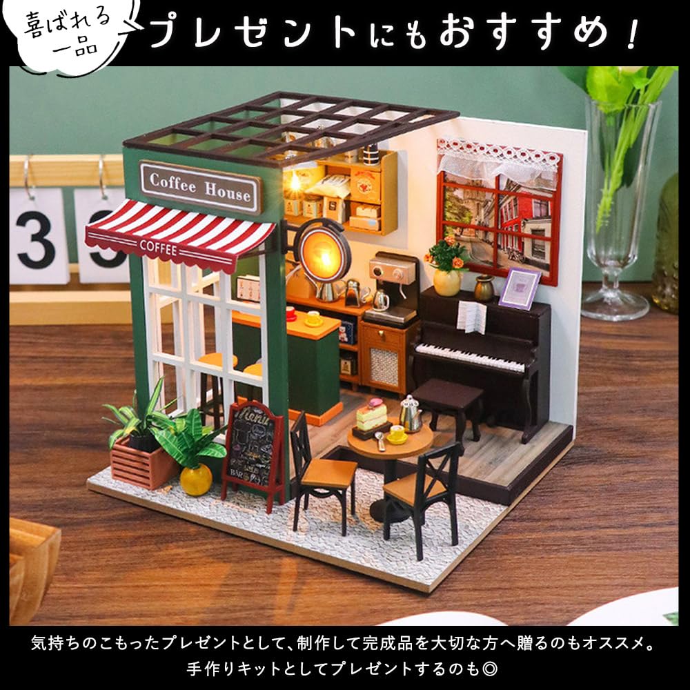 moin moin Миниатюрный кукольный домик ручной работы набор масштаб кофейня кафе ретро антиквариат американское винтажное пианино светодиодный светильник акриловый чехол 2408dh433 1/24