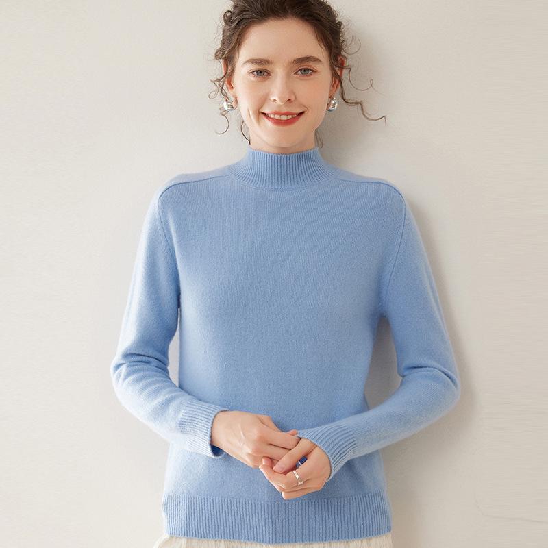 Женский кашемировый зимний свитер - Полувысокая горловина, Толстая вязка, Рукав реглан, Пуловер свободного кроя.