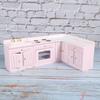 1 : 12 Mini Wooden Dollhouse Integral Kitchen Furniture Miniature Handcraft House PinkKitchen Unit