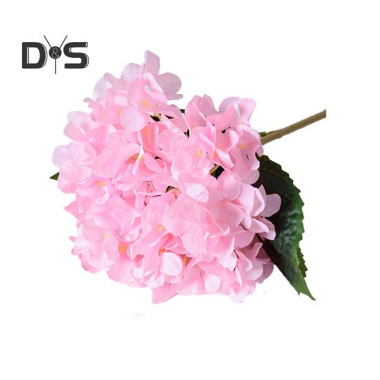 Artificial Hydrangea with Green Leaves Stem Realistic Fake Flower Wedding Home Office Table Centerpiece Faux Floral Branch Flower Arrangement