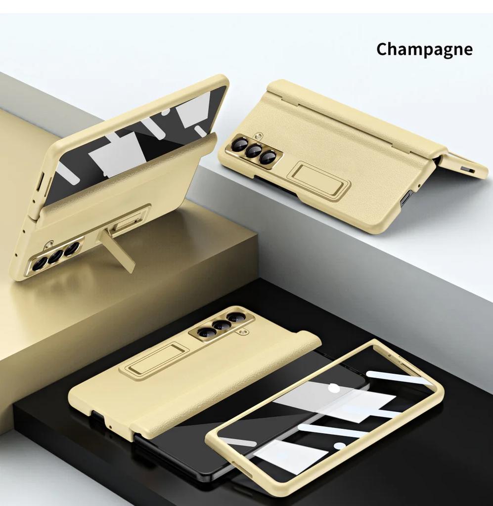 Роскошный Бизнес Невидимый Регулируемый Держатель Пленка из Закаленного Стекла Чехол для Телефона для Samsung Galaxy Z Fold 7 6 5 4 3 Защита Задней Крышки