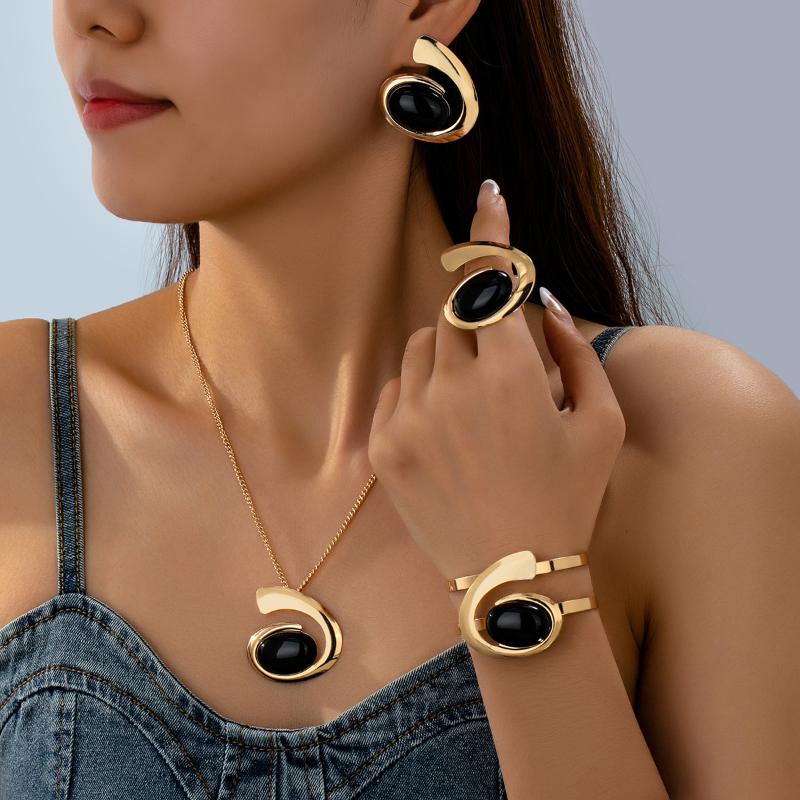 Модный набор колье и серег из сплава, геометрический, овальный, спиральный, в виде улитки, цепочка для ключицы для женщин, преувеличенные украшения