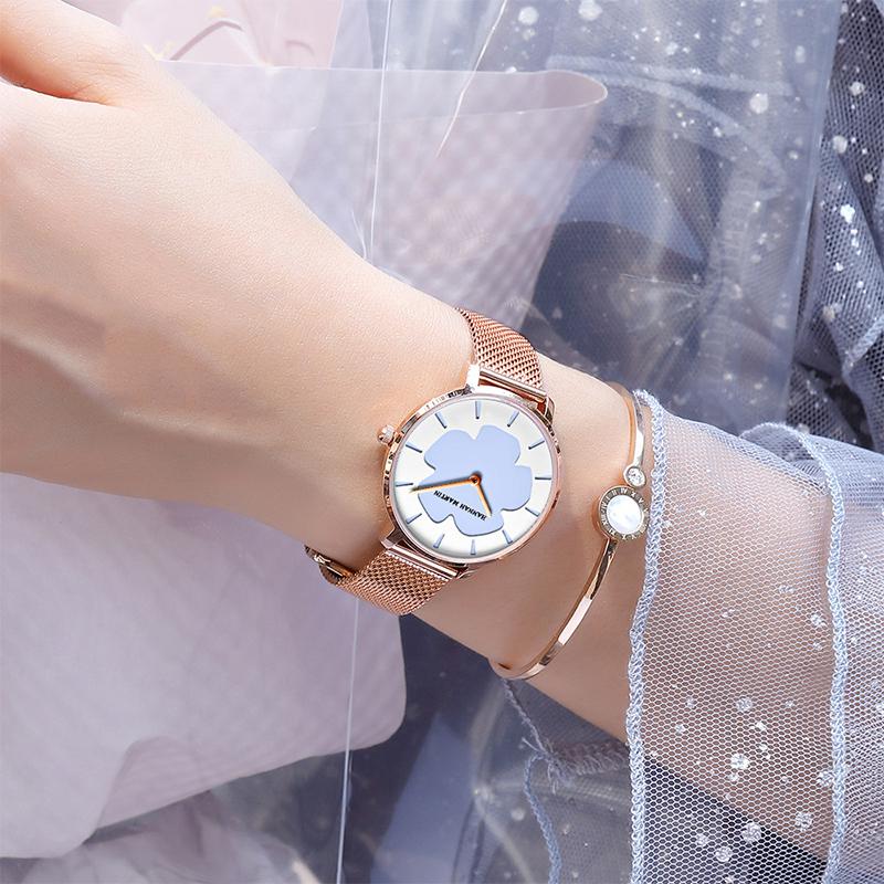 Changing Flowers Women Wristwatch Simple Fashion Pink Mesh Belt Japanese Movement Waterproof Quartz Women Watches