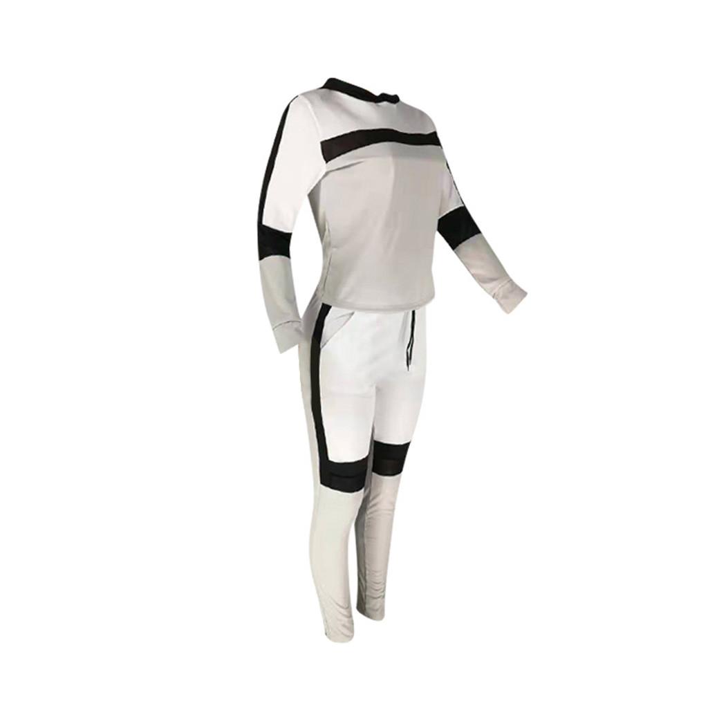 Модная женская повседневная цветная футболка с длинным рукавом, длинные брюки, спортивный комплект