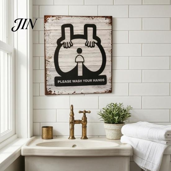Vintage Metal Plaque Please Wash Your Hands Sign, Waterproof Rust-Proof Retro Bathroom American Country Style Decor Wall Decor, Distressed Art