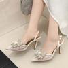 Мода Liyke Новая Мода Кристалл Бриллиант Бант Женские Туфли Сексуальная Сетка Острый Носок Белые Высокие Каблуки Свадебные Туфли для Выпускного Вечера Сандалии-стилет