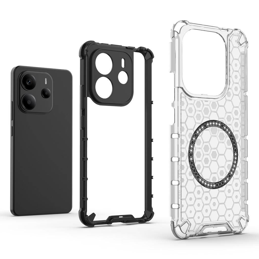 For Xiaomi Redmi Note 14 4G (163.25mm) Case Compatible with MagSafe Honeycomb Design TPU+PC Phone Cover