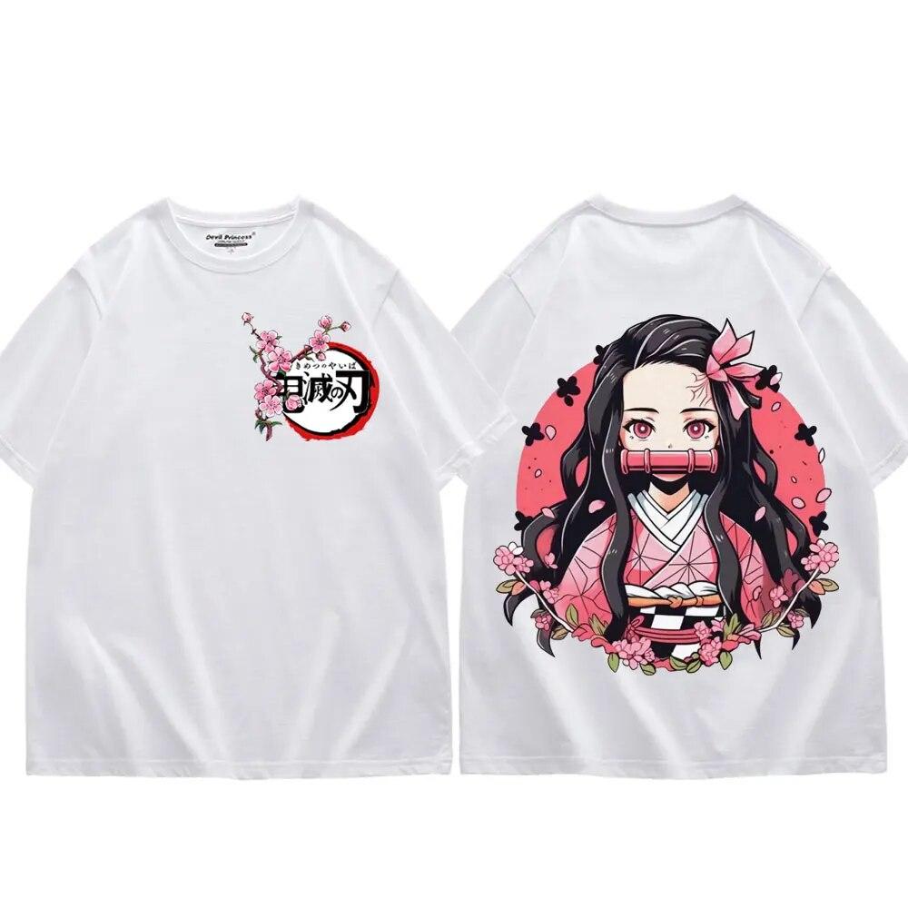 Japan Anime Demon Slayer Kamado Nezuko Print T Shirt Unisex Women Fashion Trend Short Sleeve T Shirts Kawaii Cute Oversized T-shirt