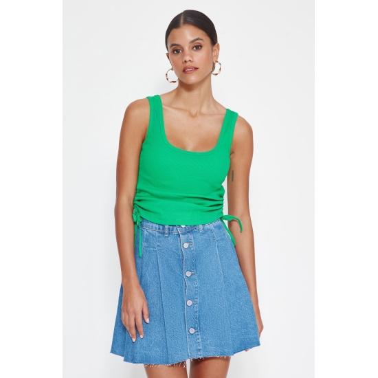 Эластичный вязаный трикотажный трикотажный майка в рубчик с вырезом у бассейна