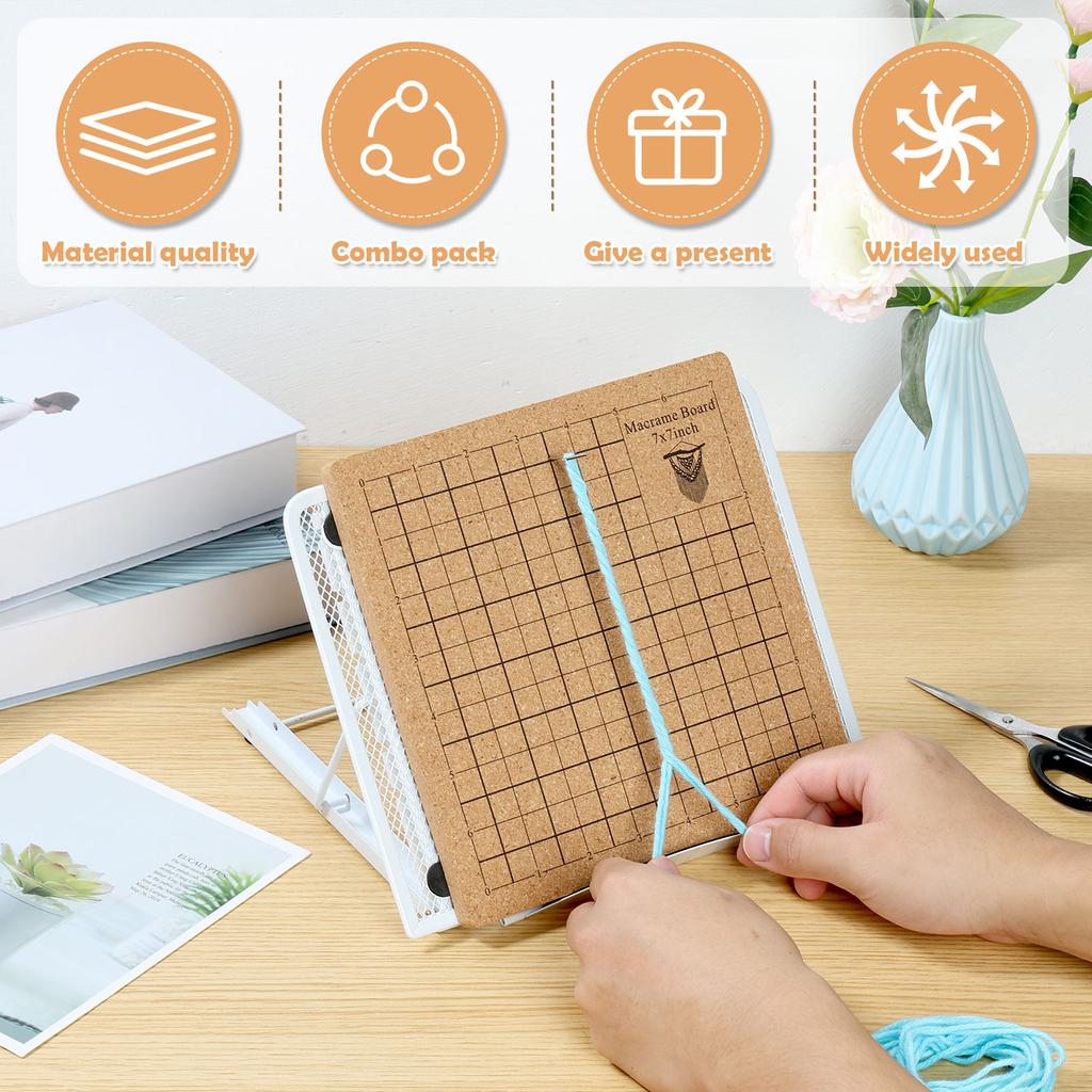 Набор досок для макраме 7x7 дюймов из мягкой древесины с регулируемым держателем, 50 Т-образными булавками и 2 зажимами, двусторонняя доска для проектов макраме