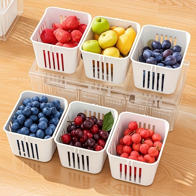3 Compartment Food Storage Container With Lid Transparent Square Blue Drain Box For Fridge Salad Fruit Veg Condiments Reusable