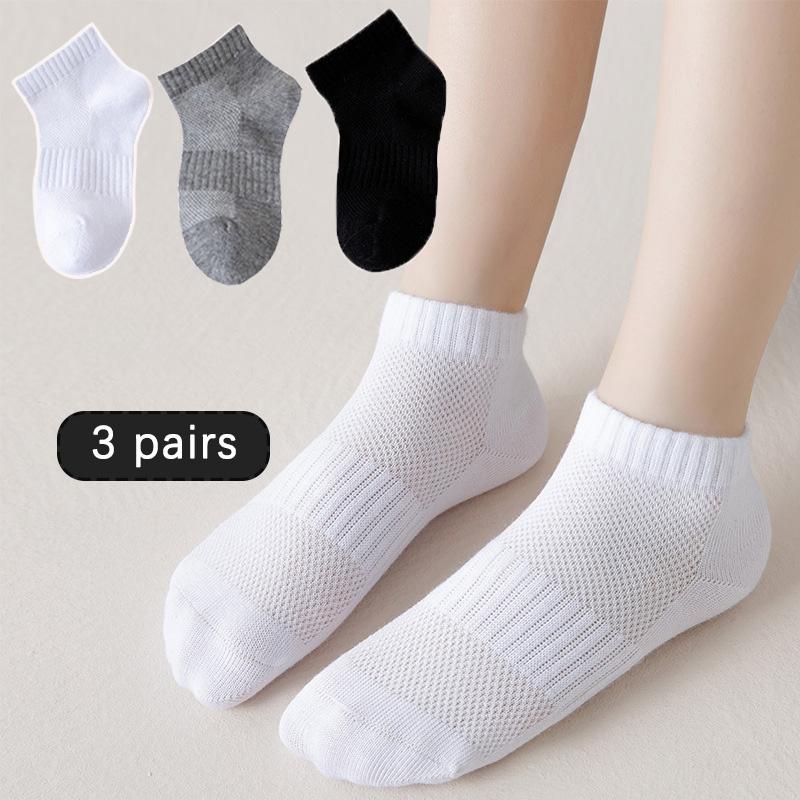 3 пары тонких носков-лодочек однотонной расцветки для мальчиков и девочек, летние сетчатые дышащие детские короткие носки 2-12 лет, детские спортивные носки до щиколотки